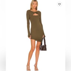 Army green long sleeved mini dress